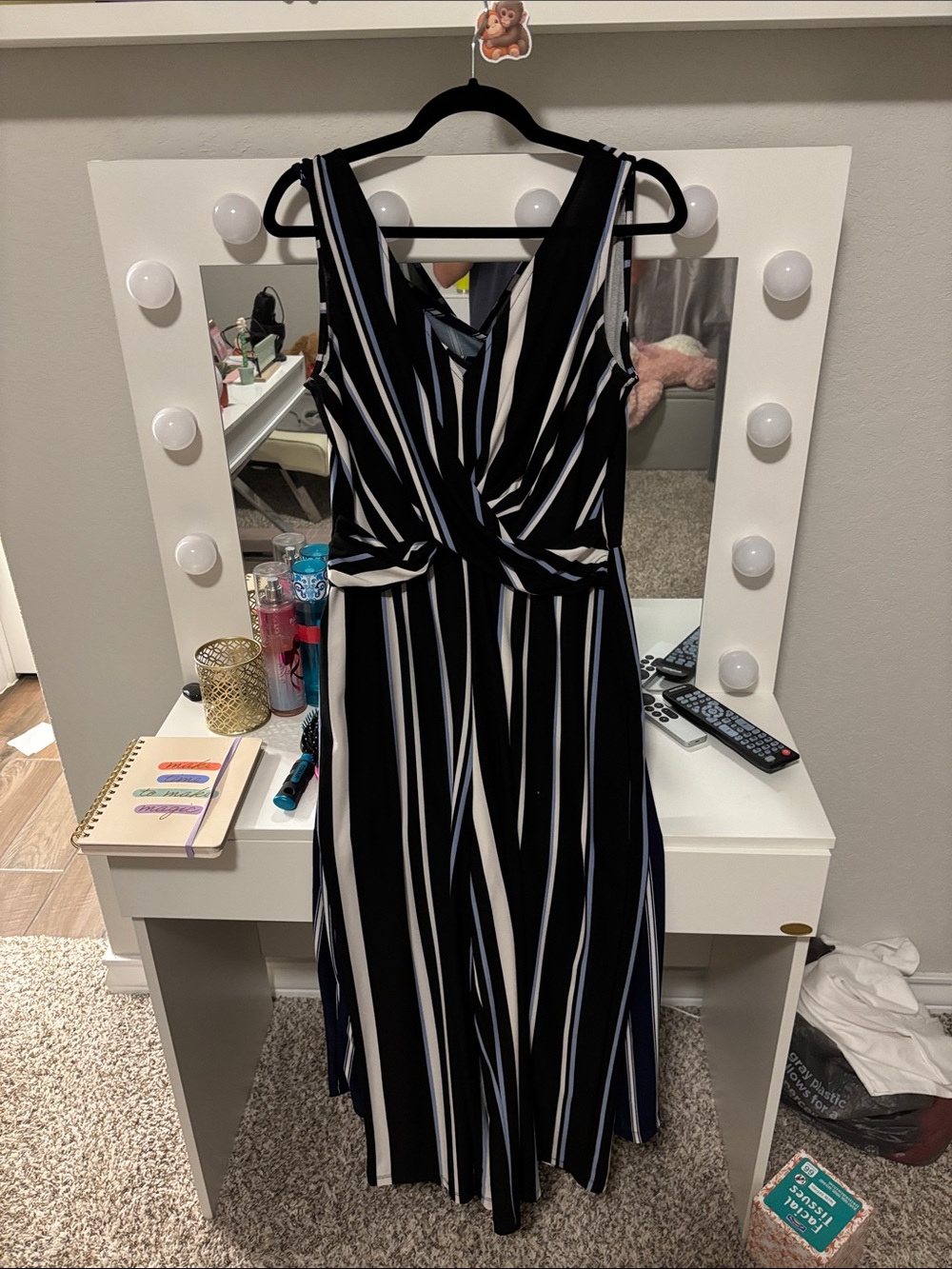 Medium Candie's Black, White & Navy Striped Sleeveless Midi Dress